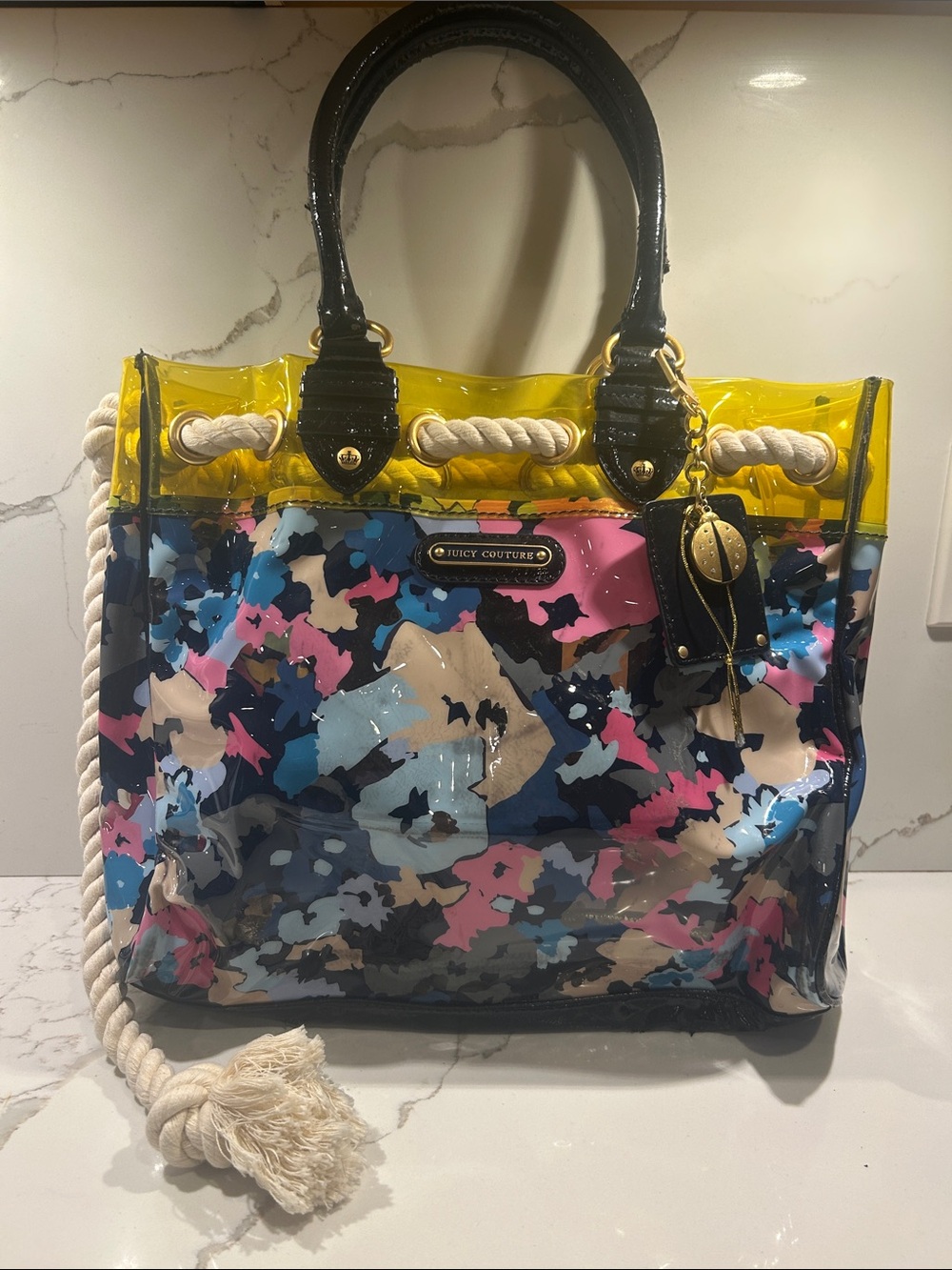 RARE Vintage Y2K Juicy Couture Multicolor Floral Patent Tote with Issues